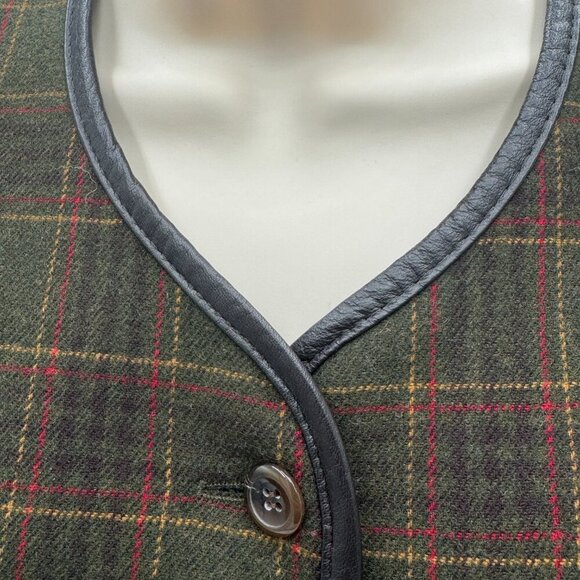 Pendleton Wool Green Plaid Lined Jacket Blazer Faux Leather Trim - 12 - Picture 3 of 9